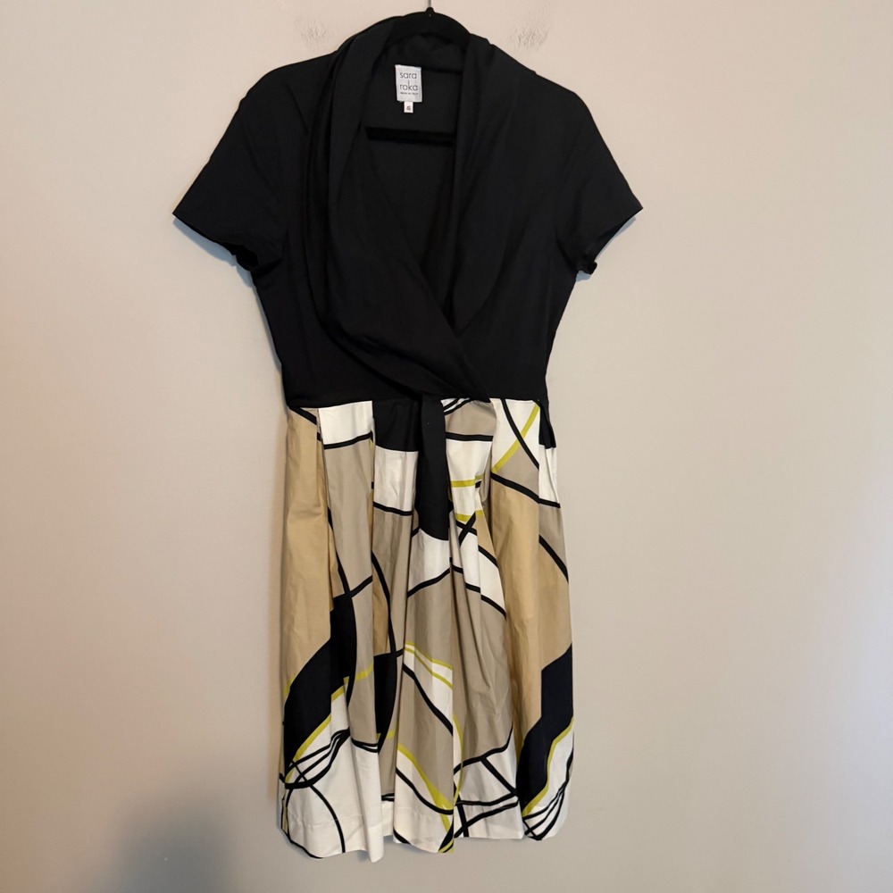 Sara Roka Andy printed flare dress 46 cotton lagenlook art to wear wedding boho